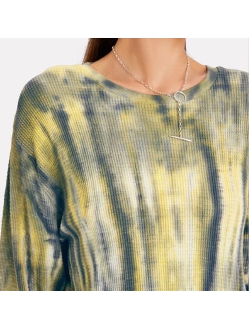 Re/Done Yellow & Navy Tie-Dye Ribbed Long Sleeve Top - Picture 2 of 3